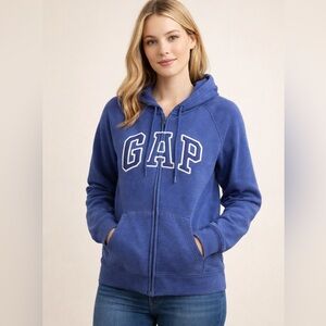 GAP Women's Royal Blue Zip-Up Hoodie with White Logo